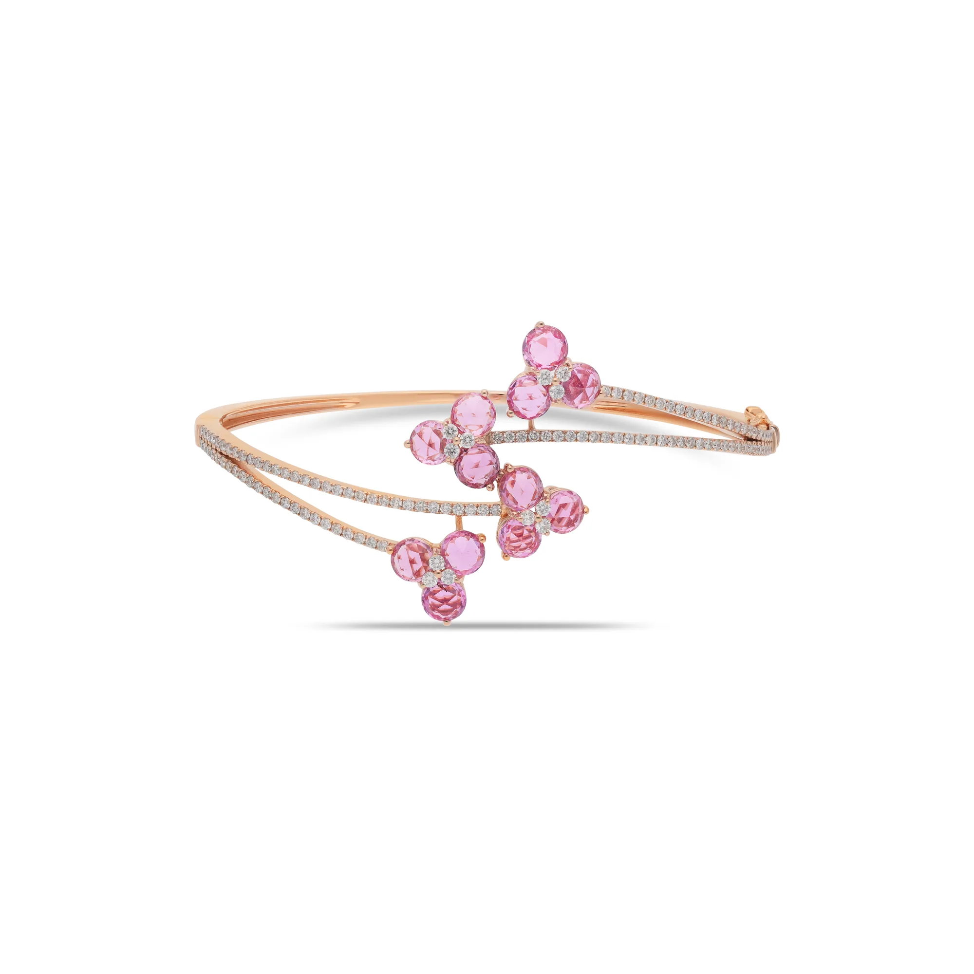 18K rose gold bangle set with pink sapphires and diamonds