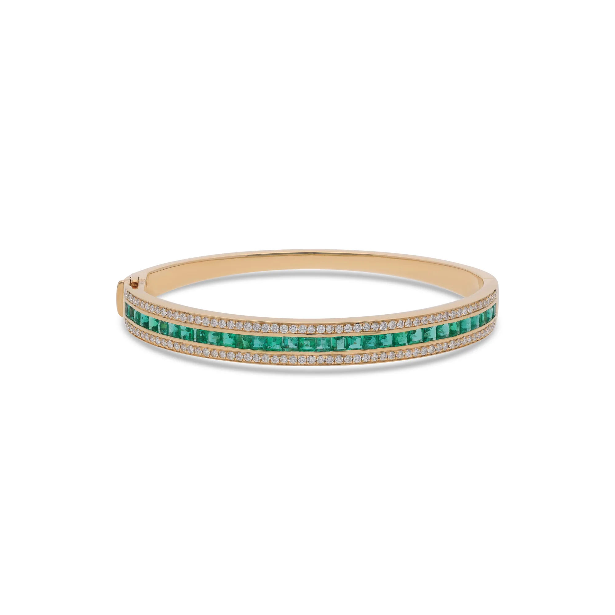 Brazalete de oro amarillo 18K con esmeralda y diamantes, referencia HBN-2505