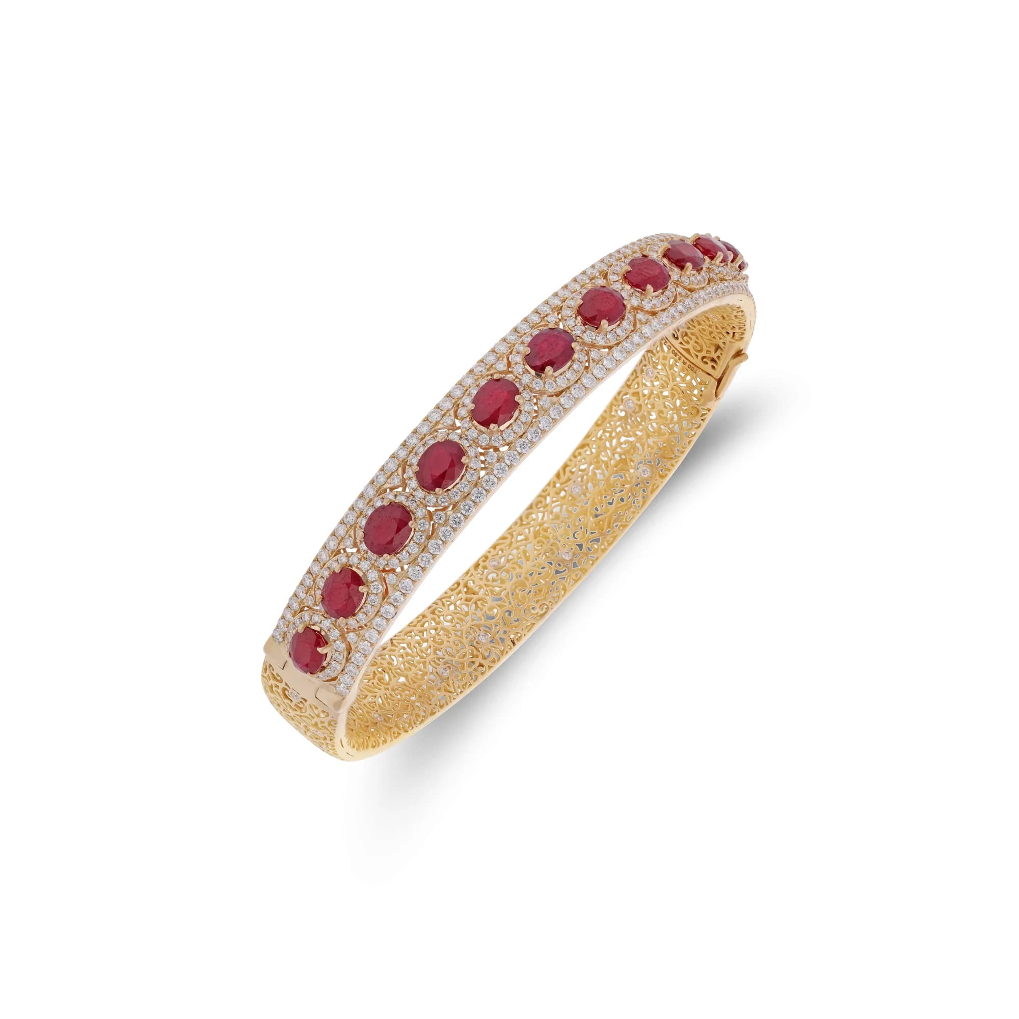 Jonc en or jaune 18K avec rubis et diamants, référence HBN-2596