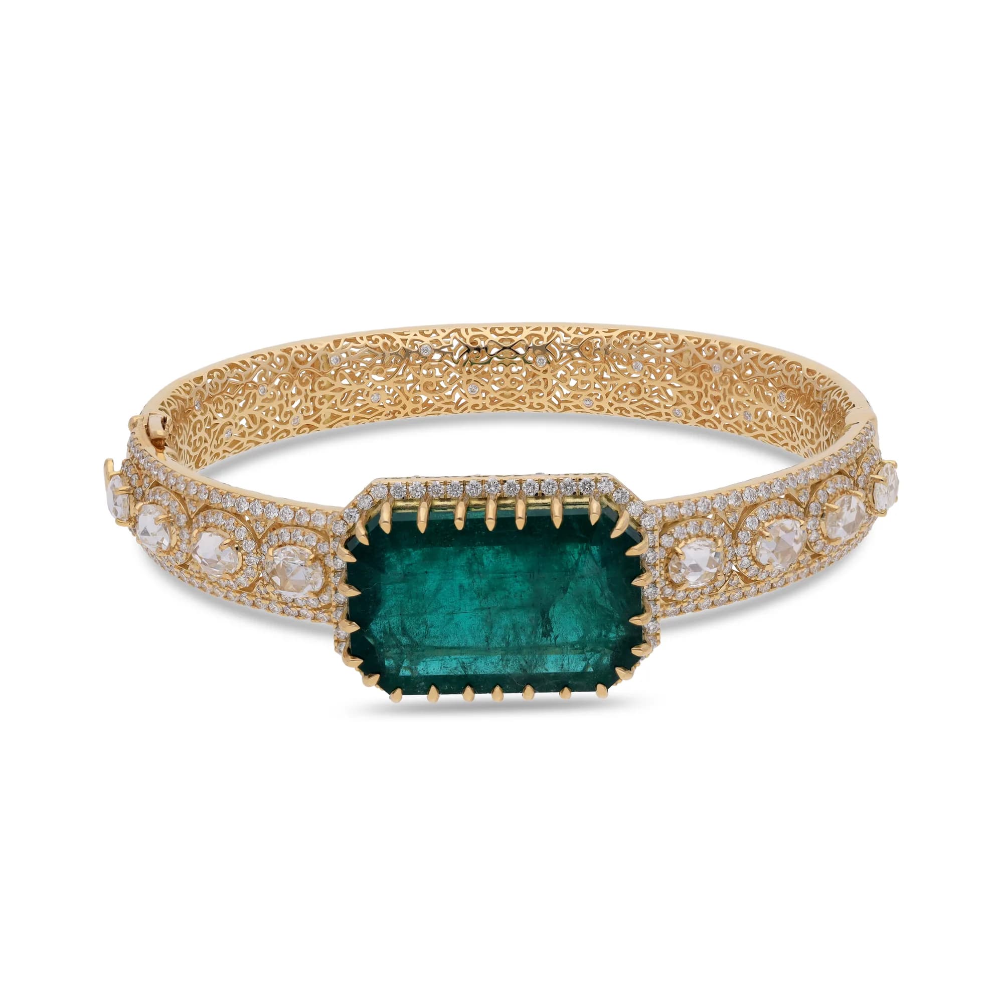 18K yellow gold bangle set with emerald and diamonds, reference HBN-2597