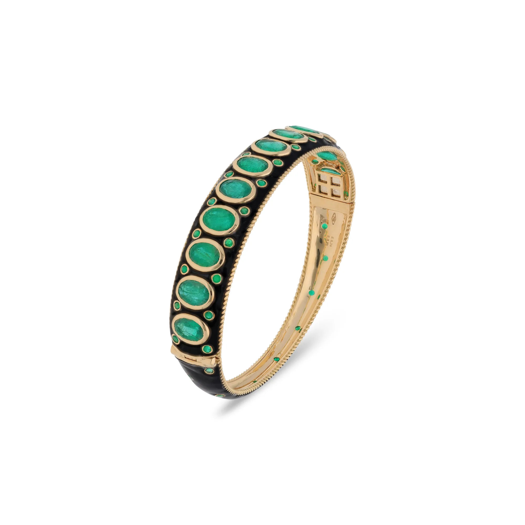 18K yellow gold bangle set with emerald and enamel, reference HBN-2743