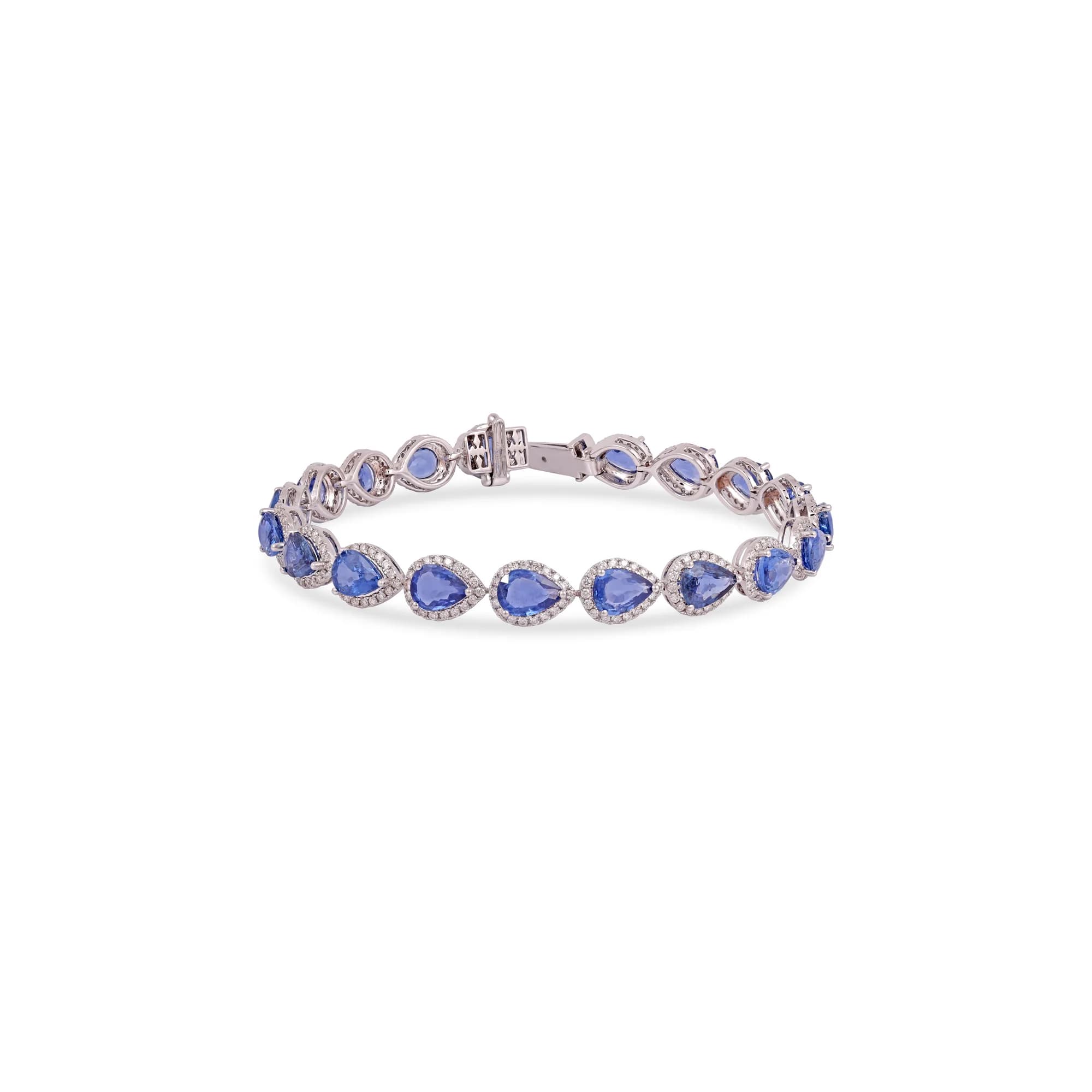 Pulsera de oro rosa 18K con zafiro azul y diamantes