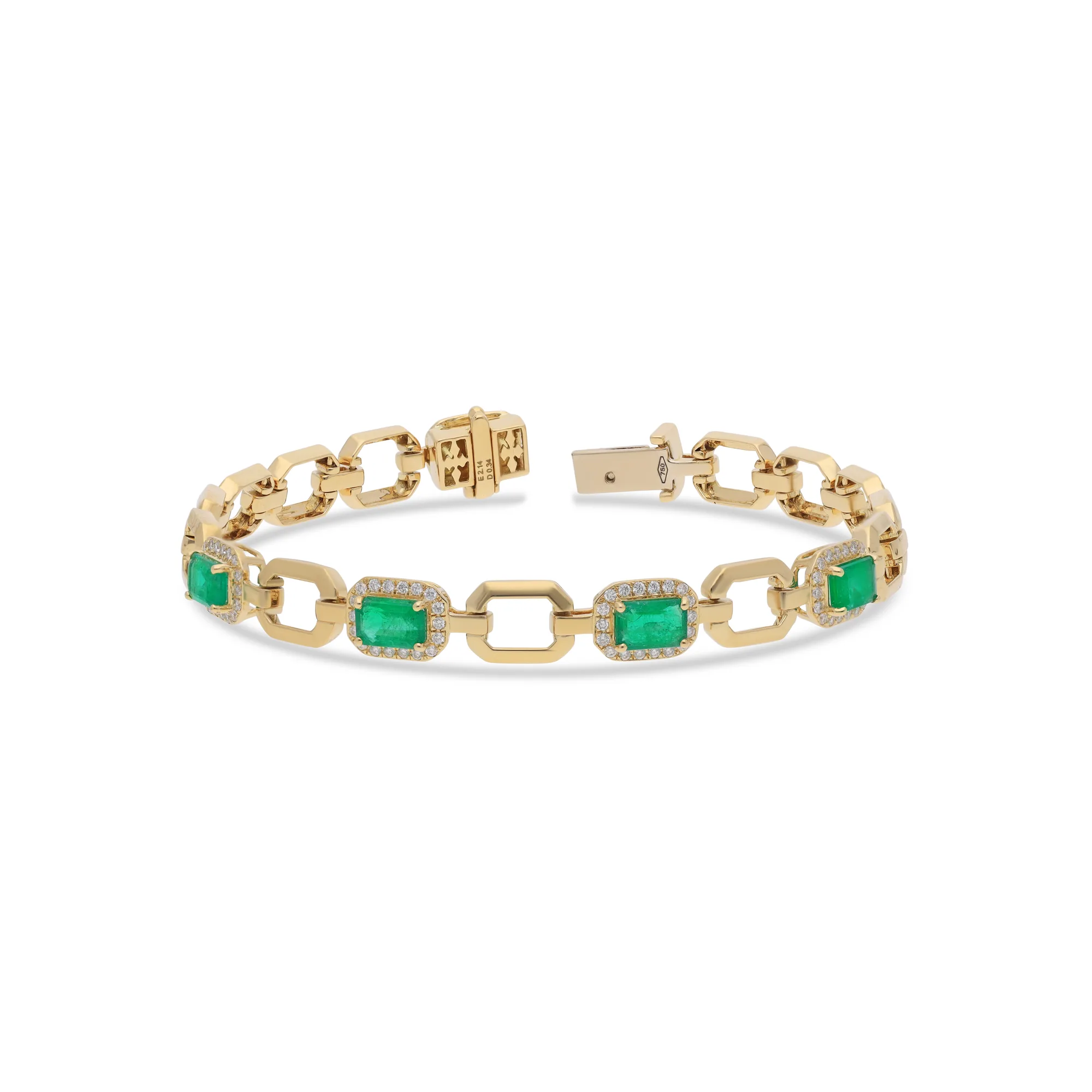18K yellow gold bracelet set with emerald and diamonds, reference HBR-2655