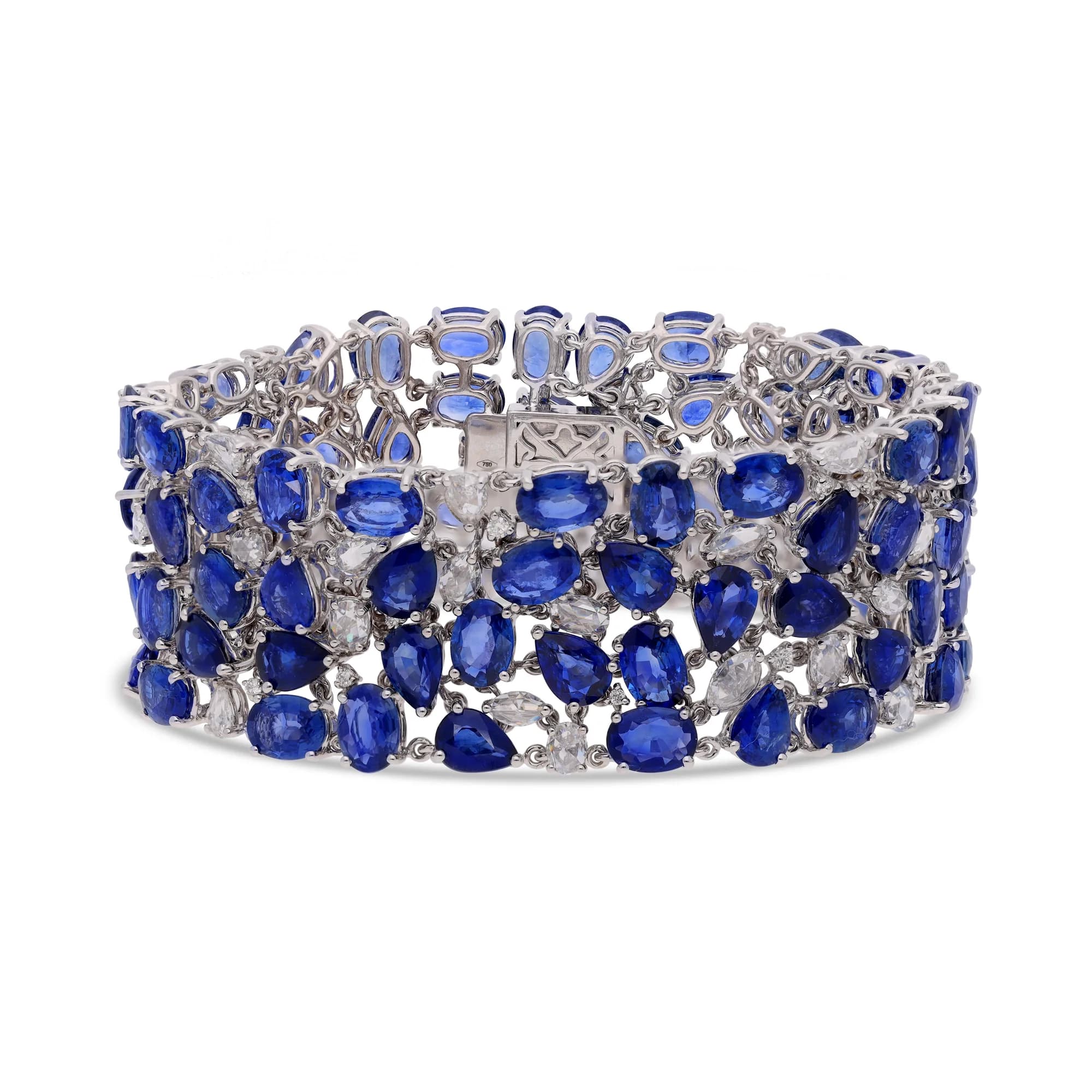 18K white gold bracelet set with blue sapphire and diamonds, reference HBR-2844