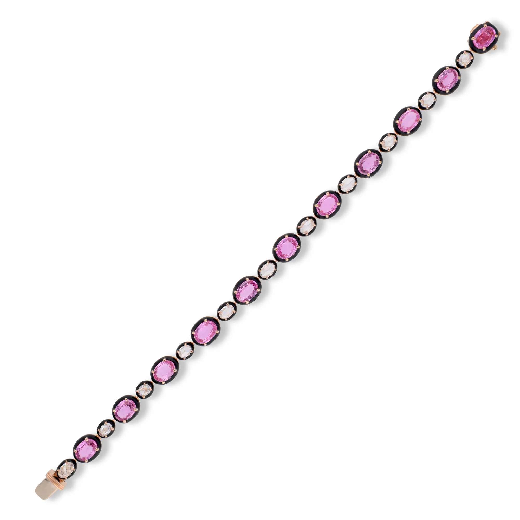 Bracciale in oro rosa 18K con smalto, zaffiro rosa e diamanti, riferimento HNBR-4426