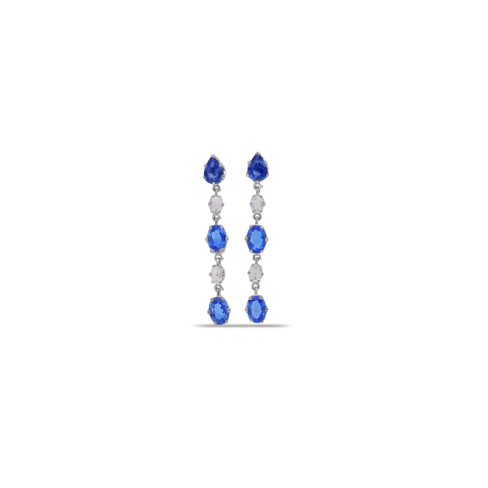 Pendientes de oro blanco y rosa 18K con zafiros azules y diamantes