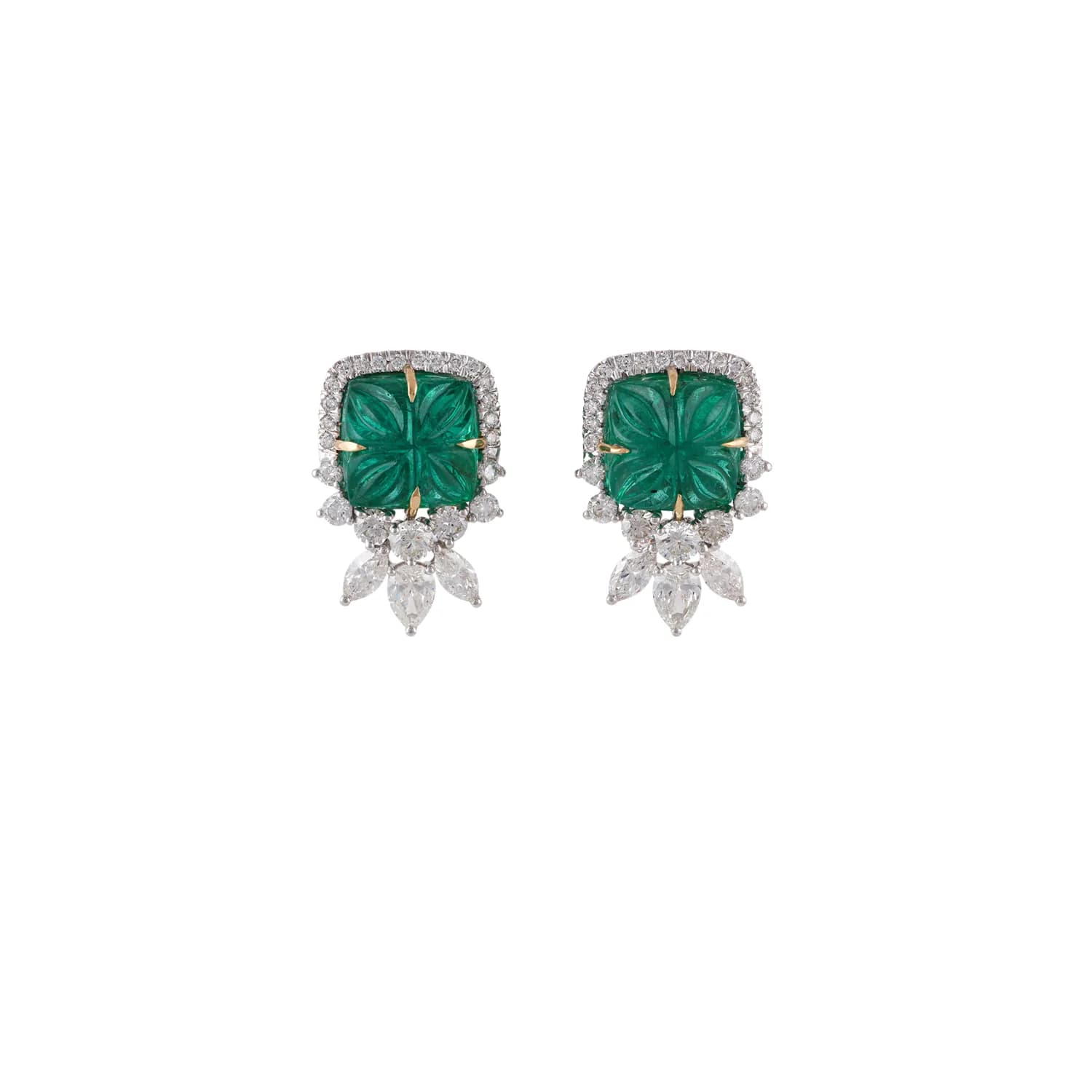 Yellow and white gold earrings set with emerald and diamonds, reference HE-4335