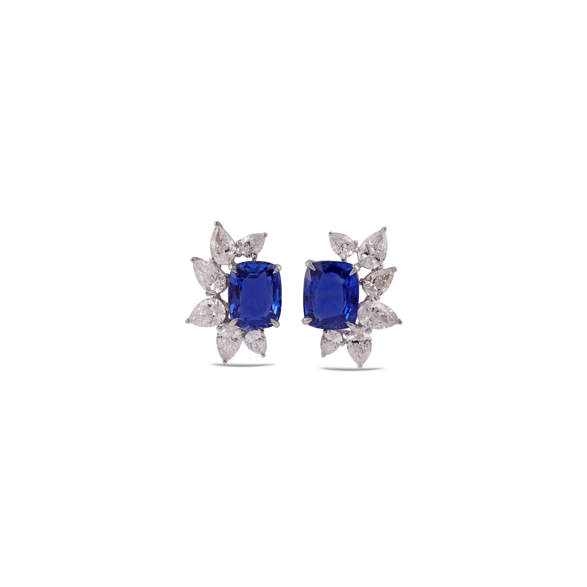 Pendientes de oro blanco 18K con zafiro y diamantes