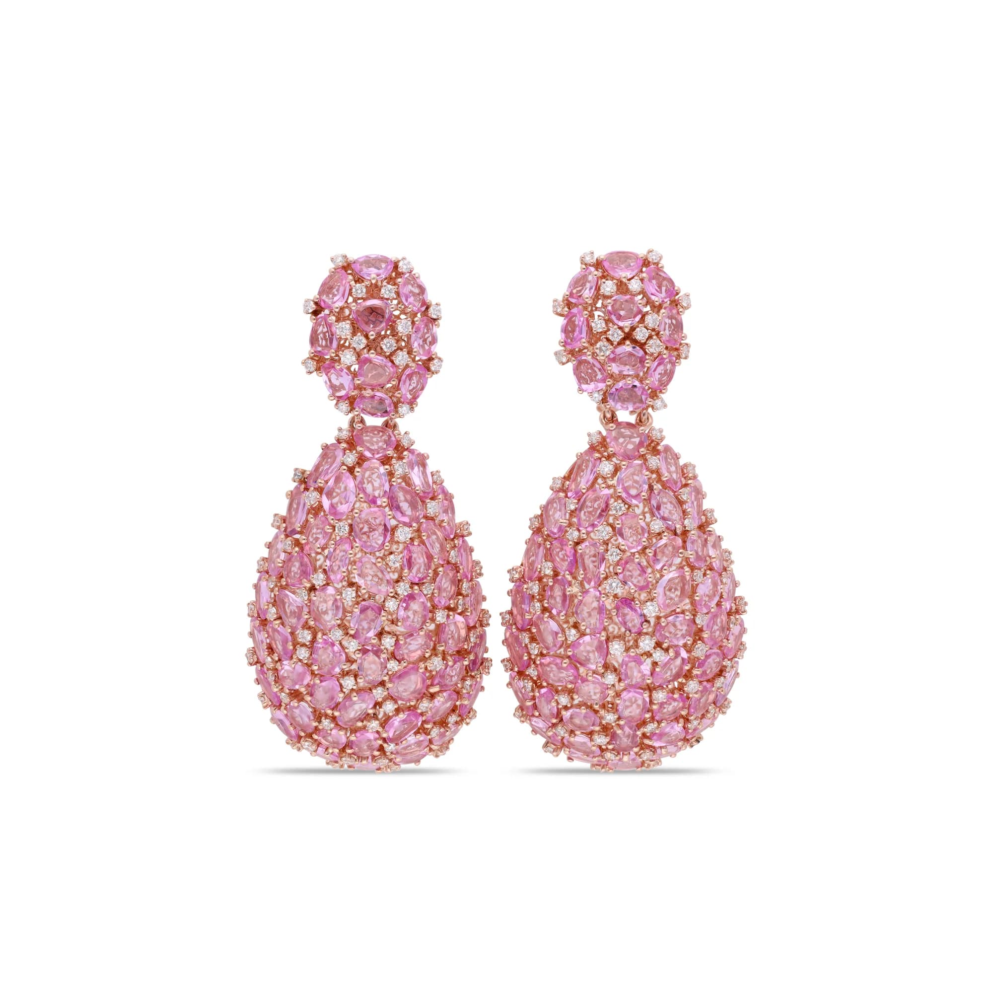 Rose gold earrings set with pink sapphire and diamonds, reference HE-6568