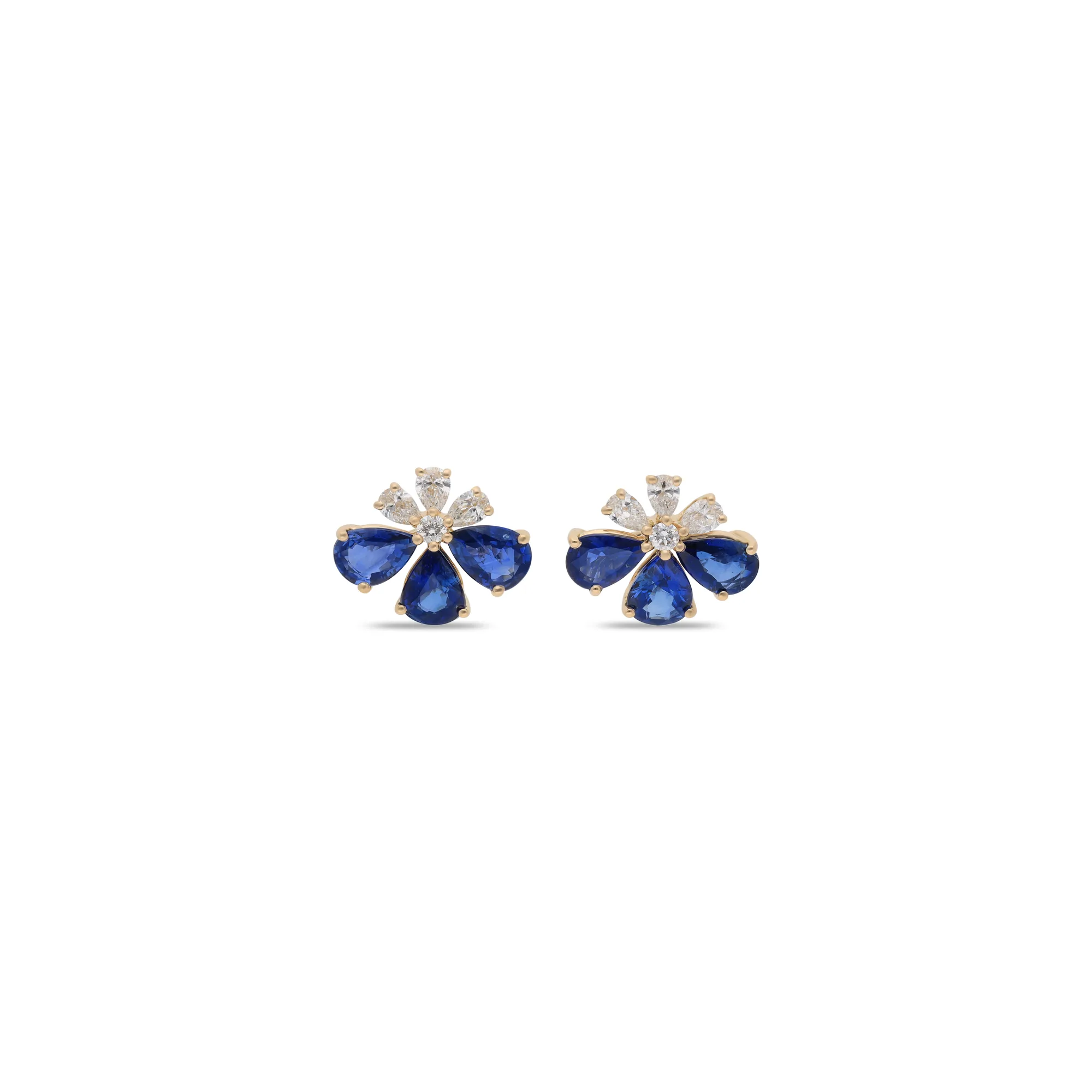 ต่างหูทองคำเหลือง 18K ประดับblue ไพลินและเพชร รหัสอ้างอิง HE-7051