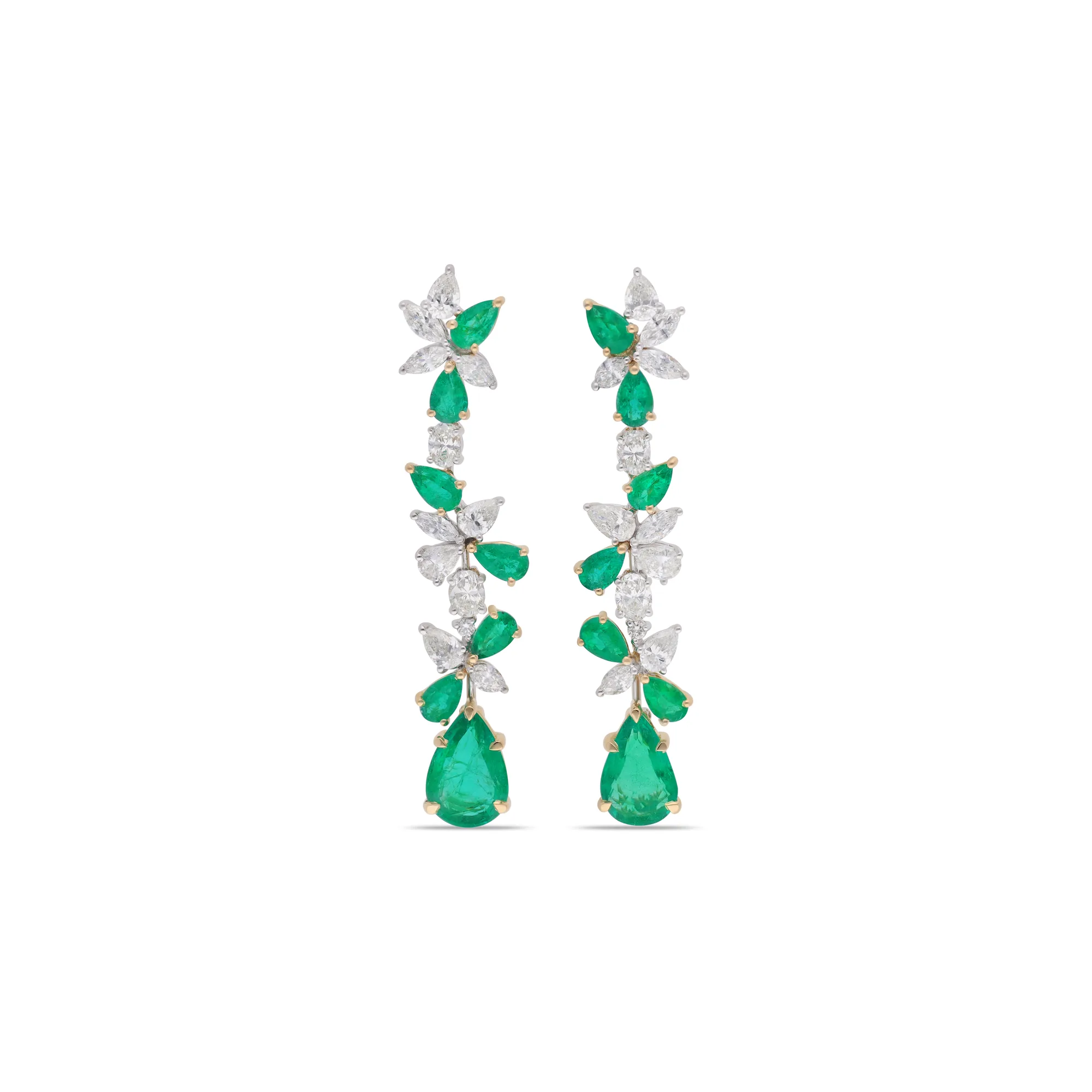 Yellow and white gold earrings set with emerald and diamonds, reference HE-7059