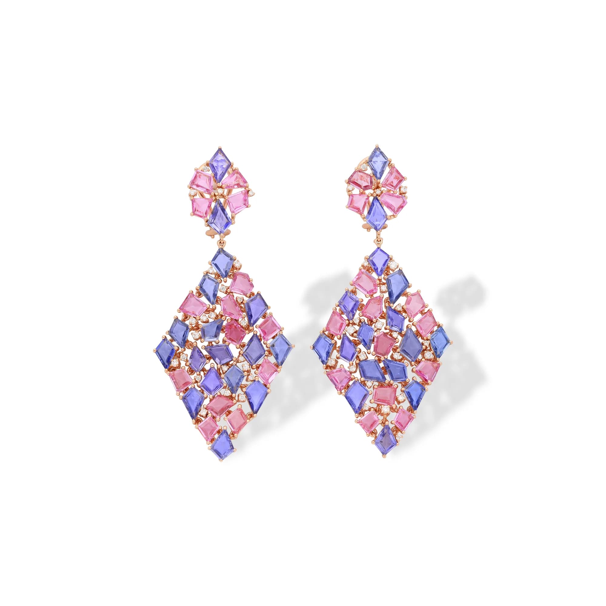 18K gold earrings set with pink sapphire, blue sapphire and diamonds, reference HE-7067