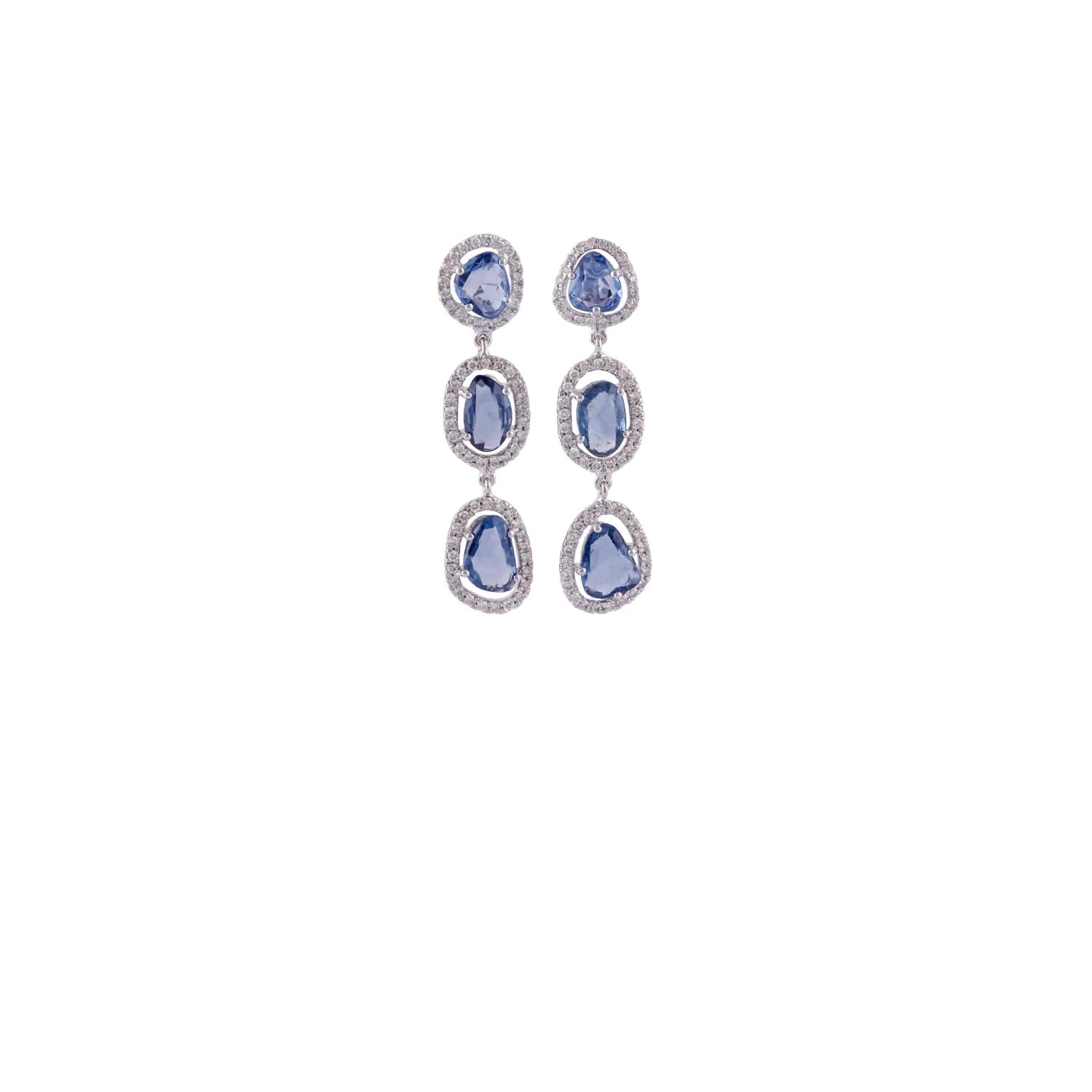 Pendientes de oro 18K con zafiro blanco, zafiros multicolores, esmeralda, zafiro, zafiro amarillo, rubí, zafiro azul y diamantes