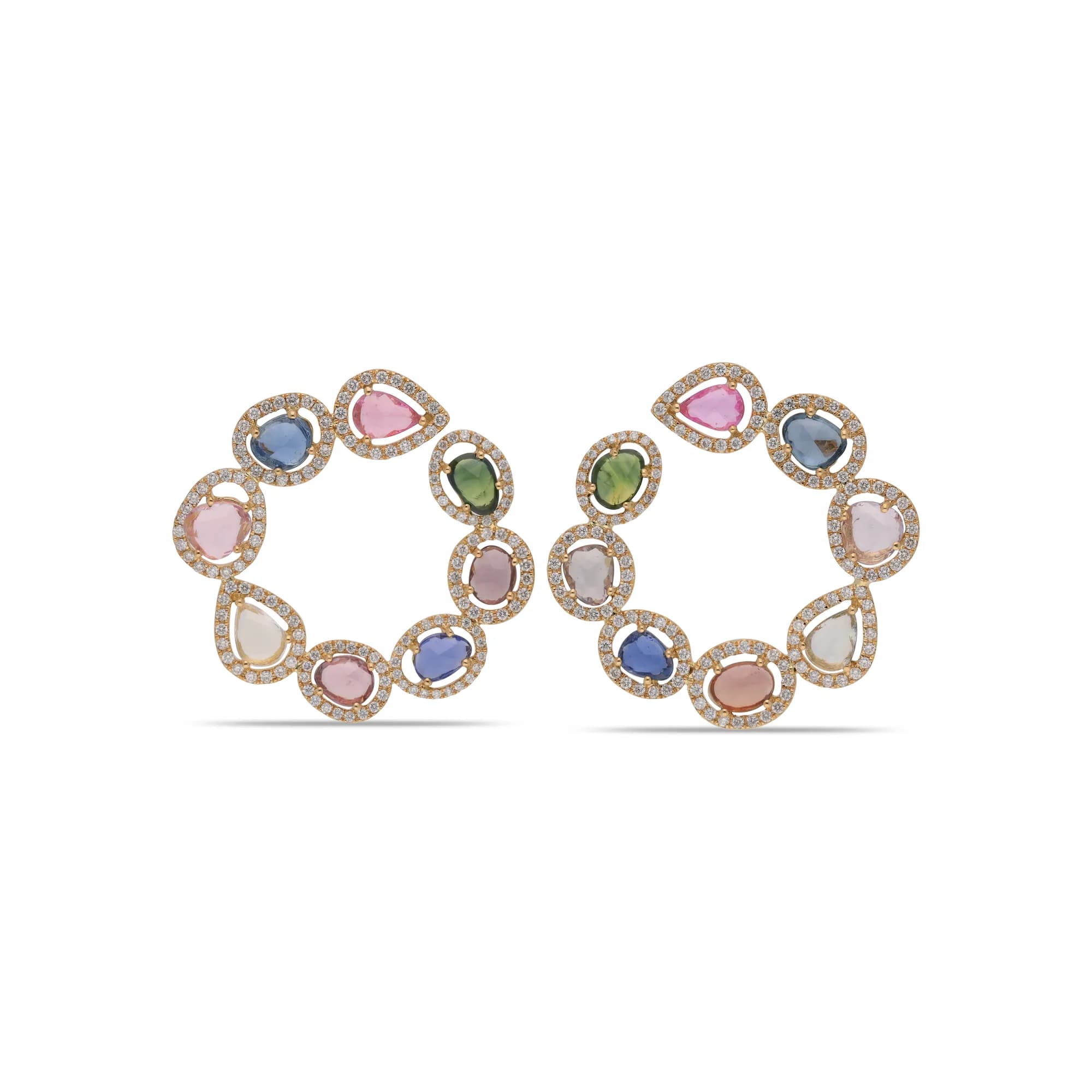 18K gold earrings set with multi-colour sapphire and diamonds, reference HNE-2874