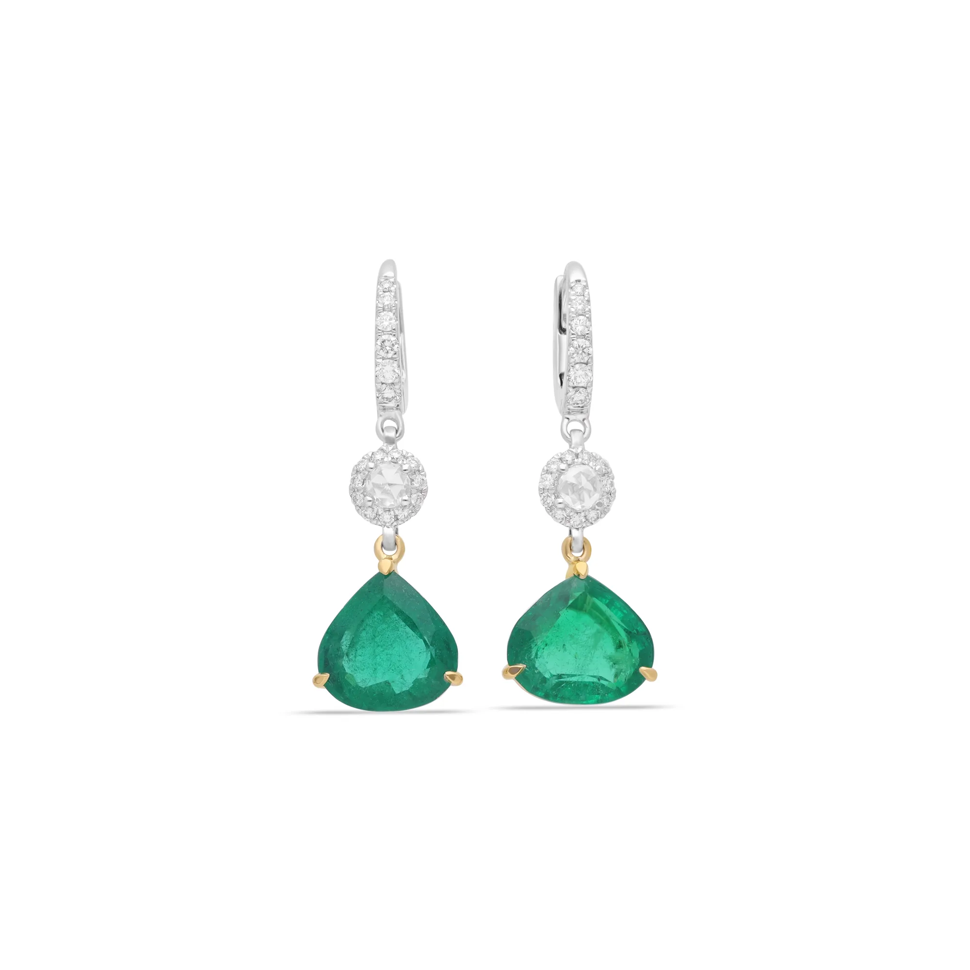 18K gold earrings set with emerald and diamonds, reference REP-9150
