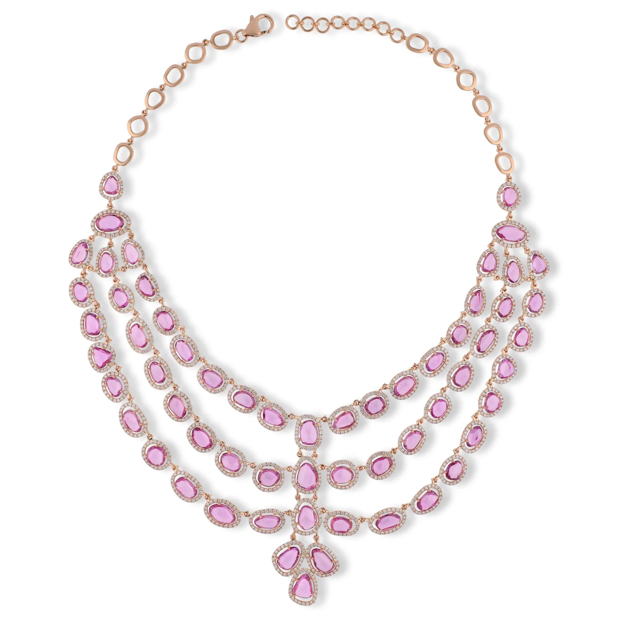 18K rose gold necklace set with purple sapphire and diamonds, reference HN-2486