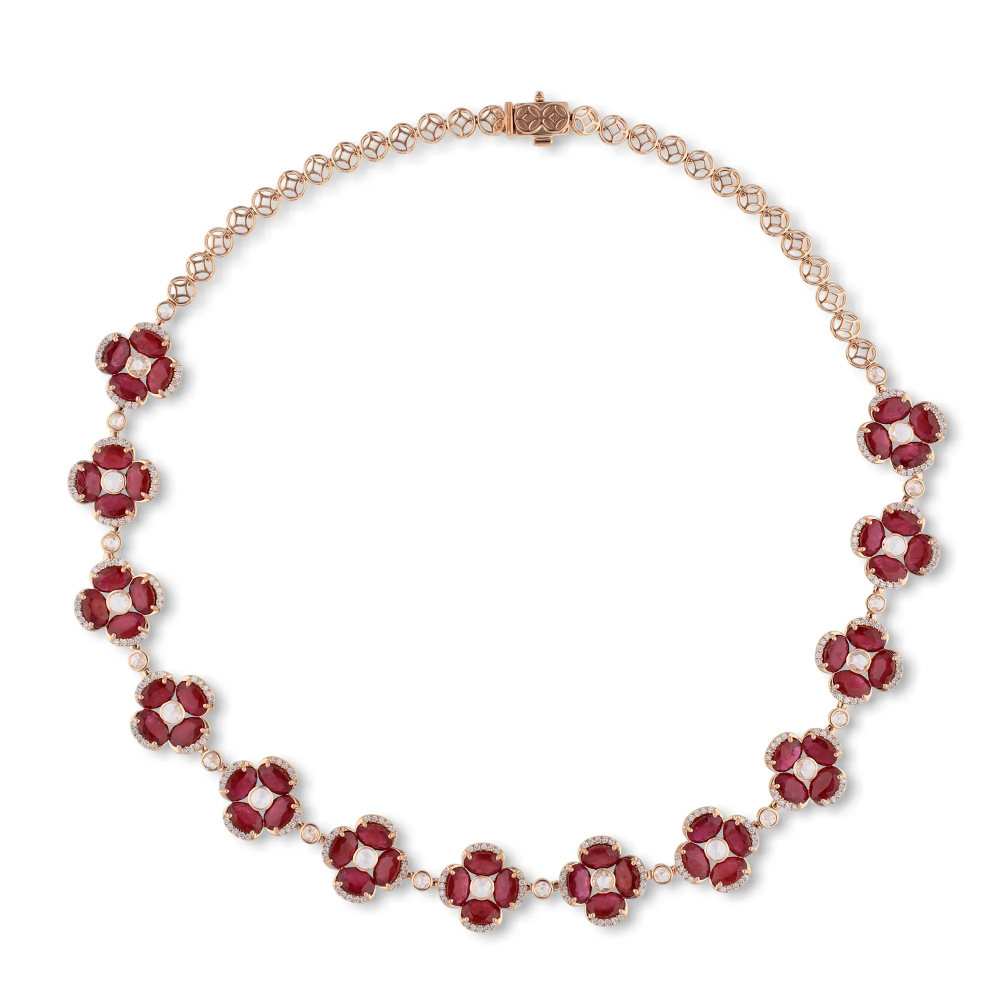Collar de oro 18K con rubí, zafiro rosa y diamantes