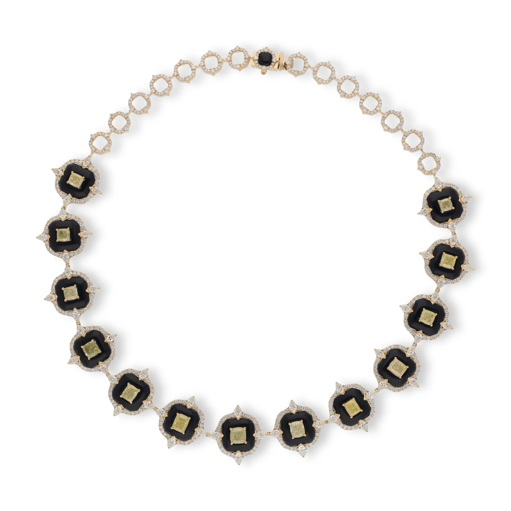 18K yellow gold necklace set with black onyx, diamonds and yellow diamonds, reference HN-2713