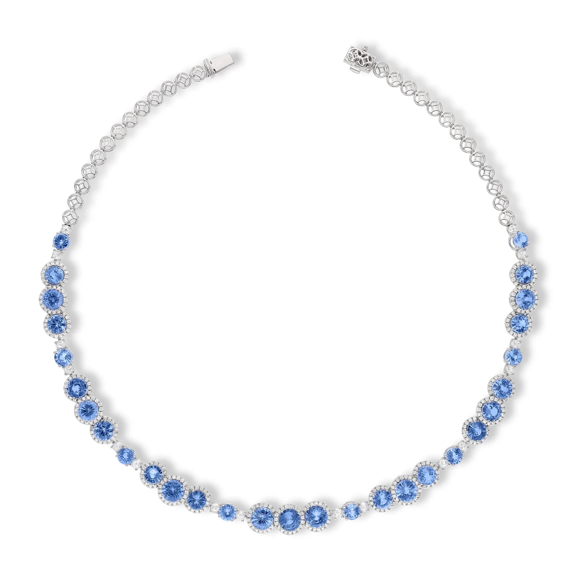 ホワイトゴールドのネックレス(ブルーサファイア、ダイヤモンド)、参照番号 HN-2799