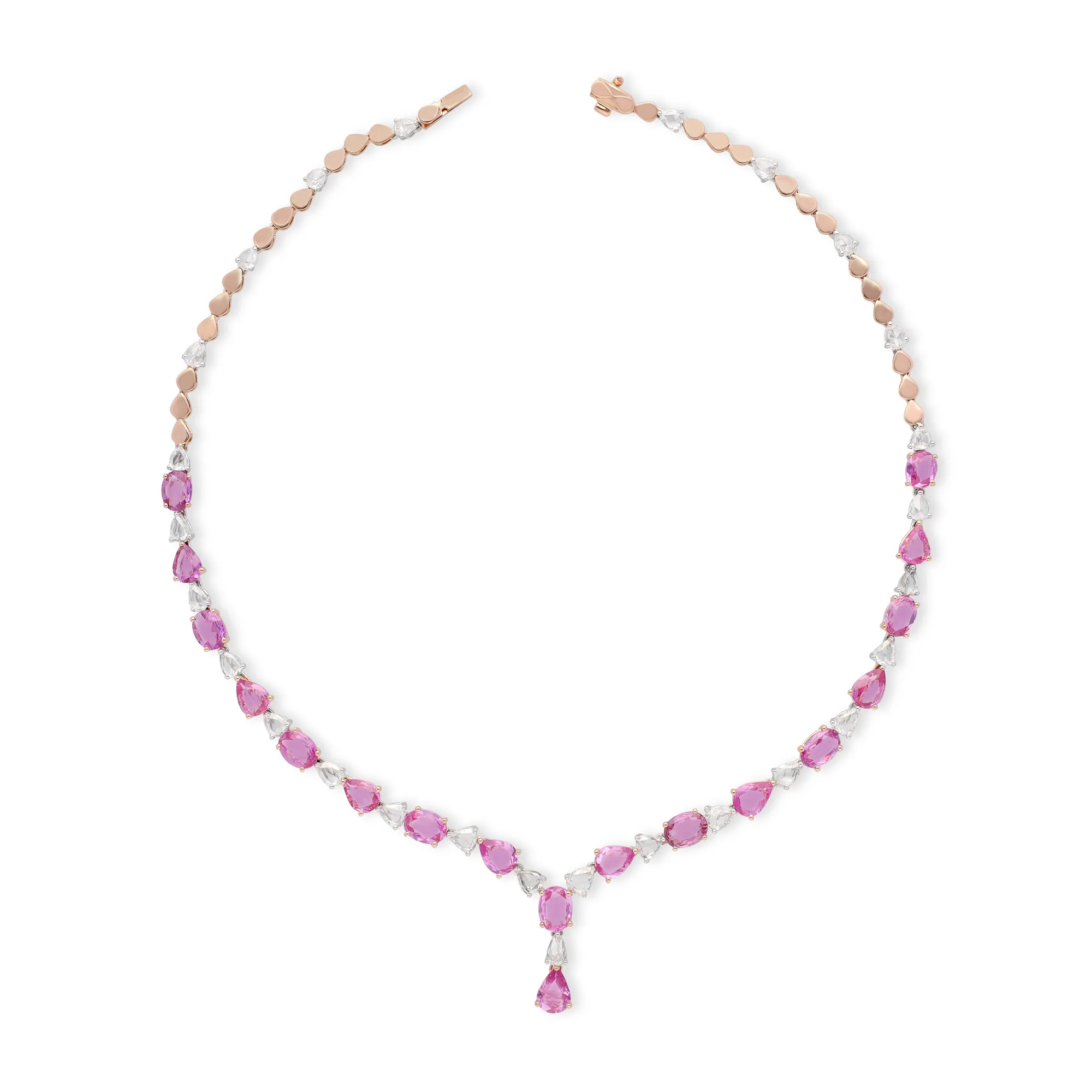 Collar de oro rosa y blanco 18K con zafiros rosas y diamantes