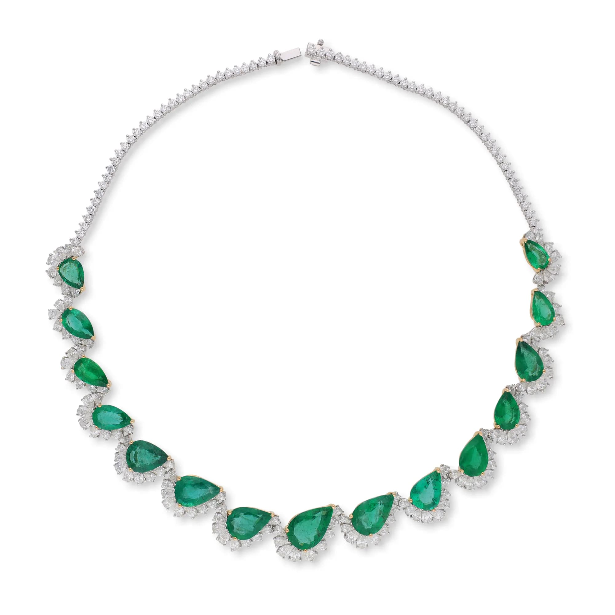 18K yellow and white gold necklace set with emerald and diamonds, reference HN-4640