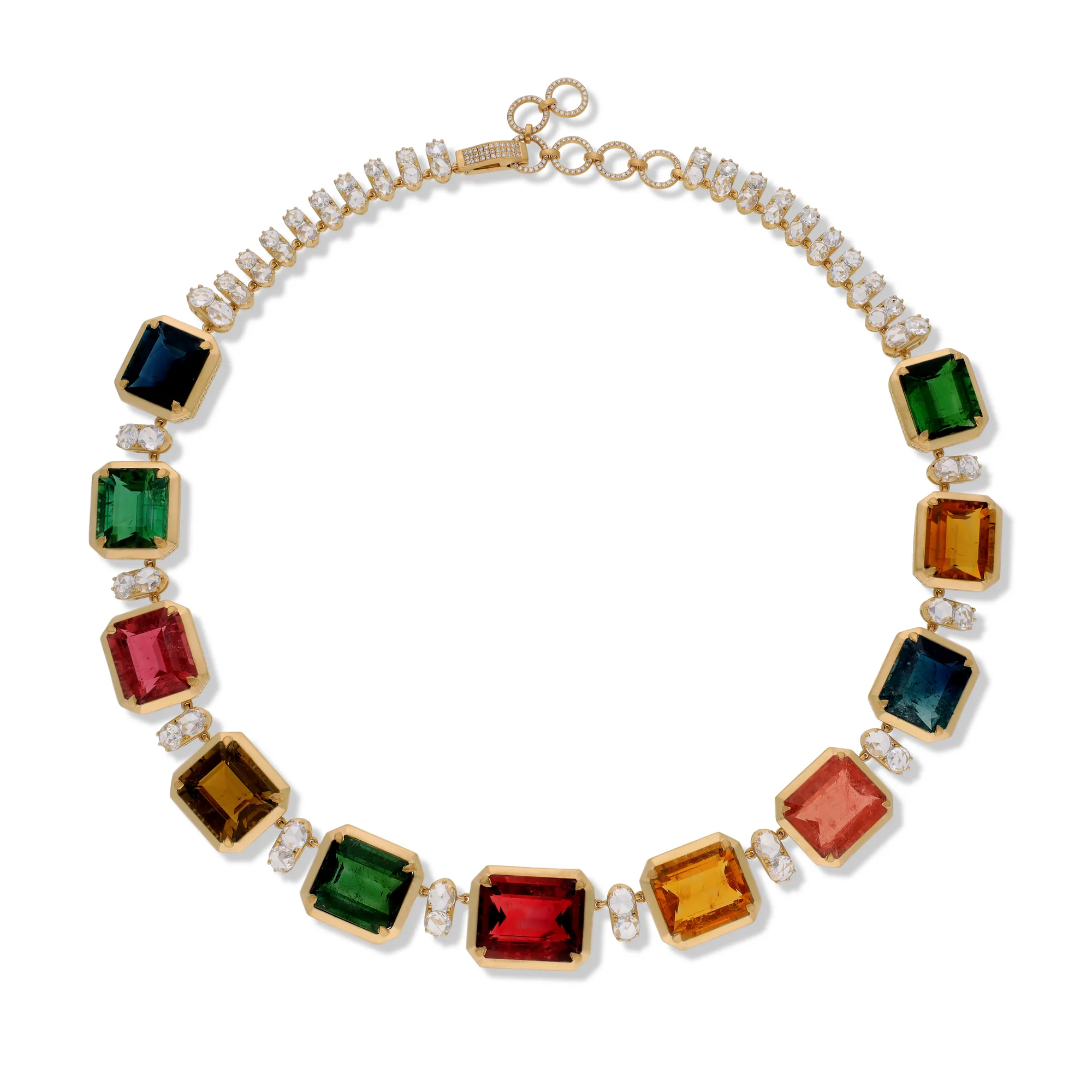 18K yellow gold necklace set with tourmaline and diamonds, reference HN-4722