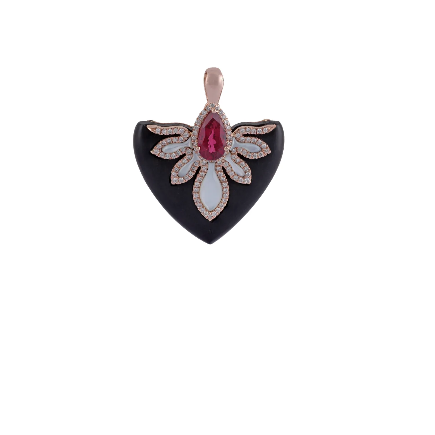 Rose gold pendant set with ebony, mother of pearl, rubellite and diamonds, reference HP-3208