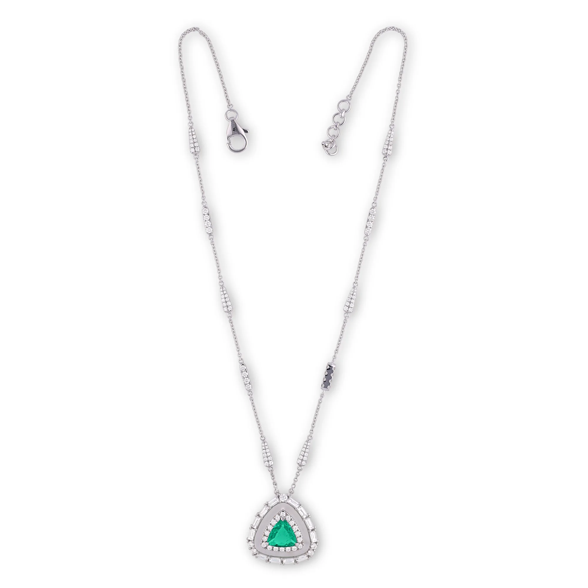 18K white gold pendant set with crystal, emerald and diamonds