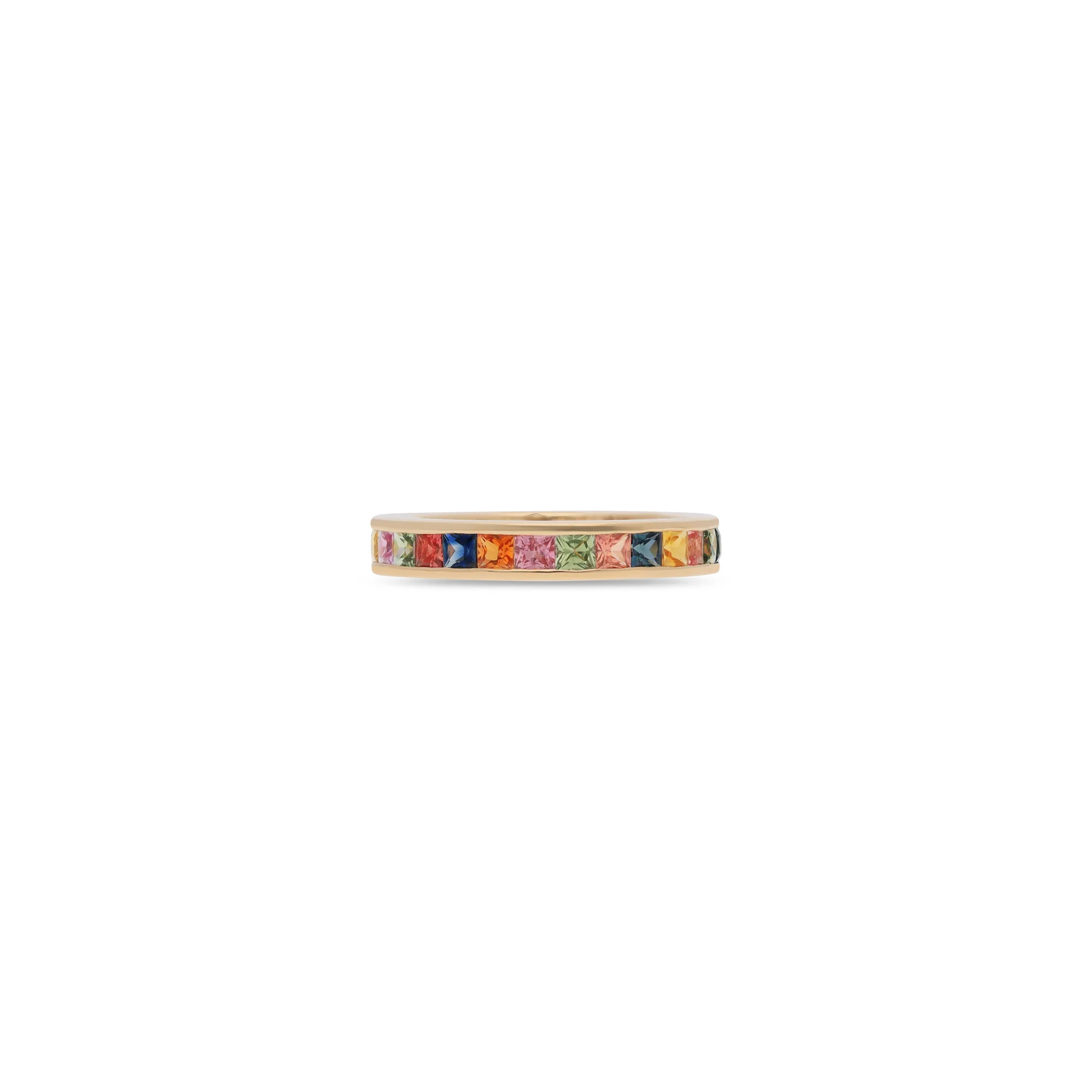 Anillo de oro 18K con zafiro, rubí, zafiros multicolores, zafiro rosa, zafiro azul y diamantes