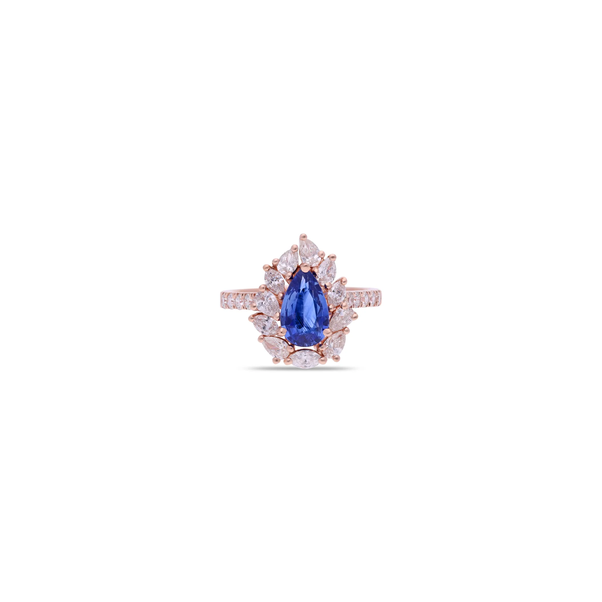 Anillo de oro 18K con zafiro azul y diamantes