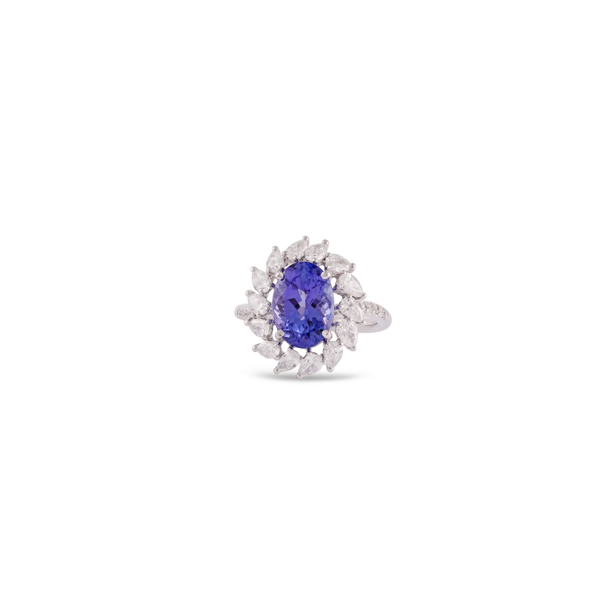 Anillo de oro blanco 18K con tanzanita y diamantes