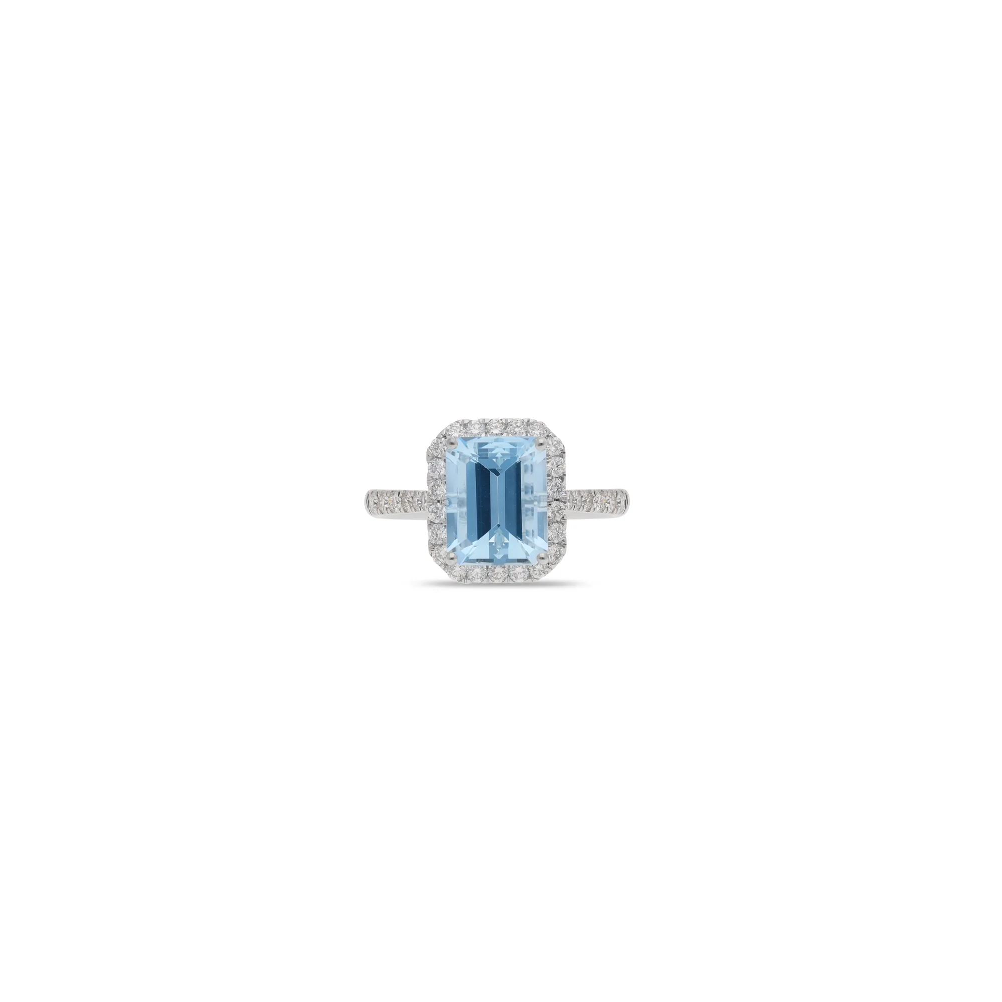 Anillo de oro 18K con aguamarina y diamantes