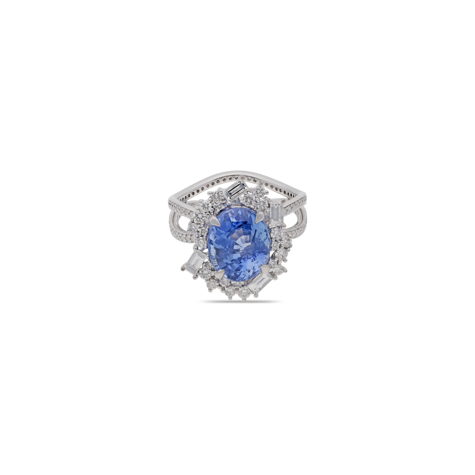 Ring aus Weißgold mit Saphir und Diamanten, Referenz HR-6542
