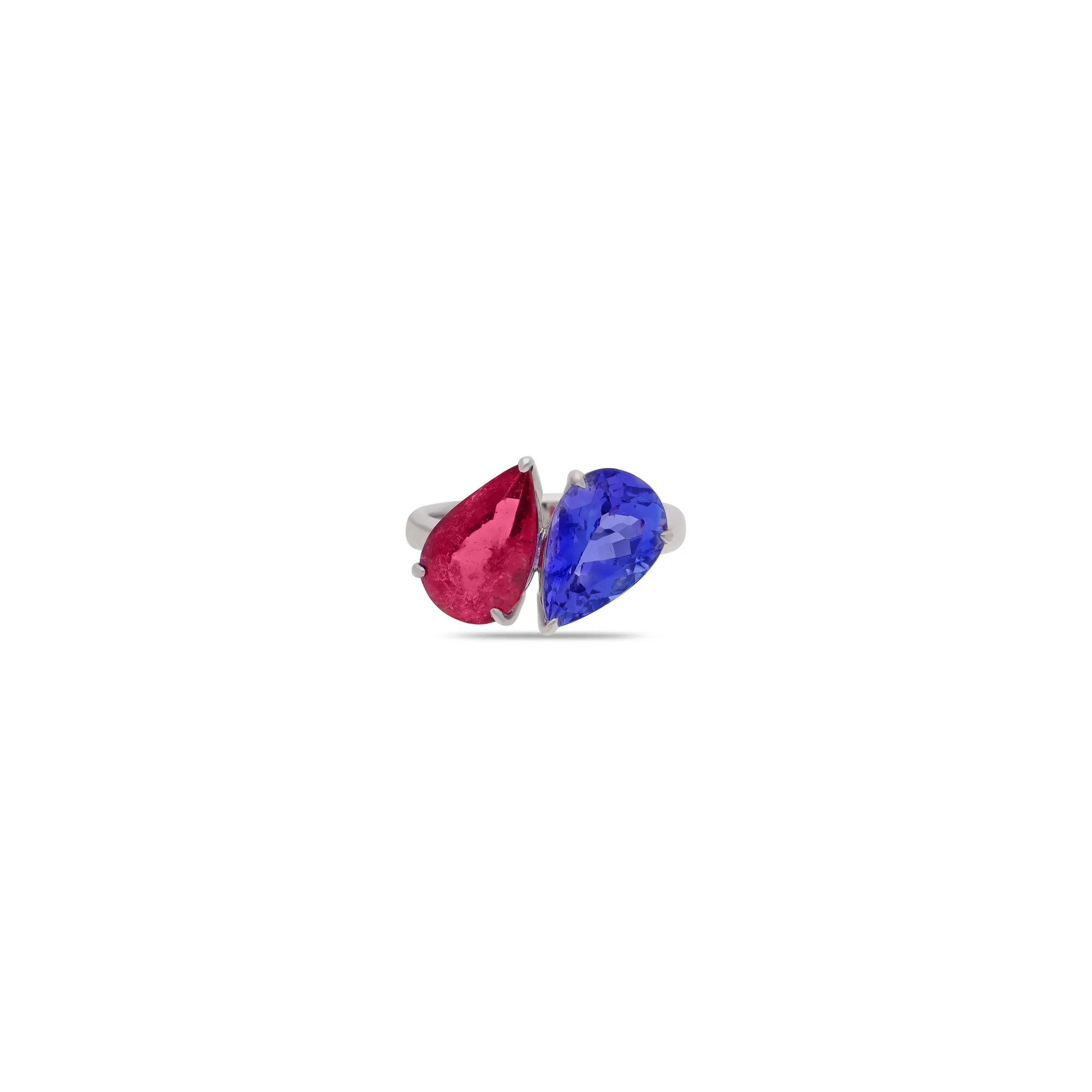 Anillo de oro 18K con zafiro azul, rubí y diamantes