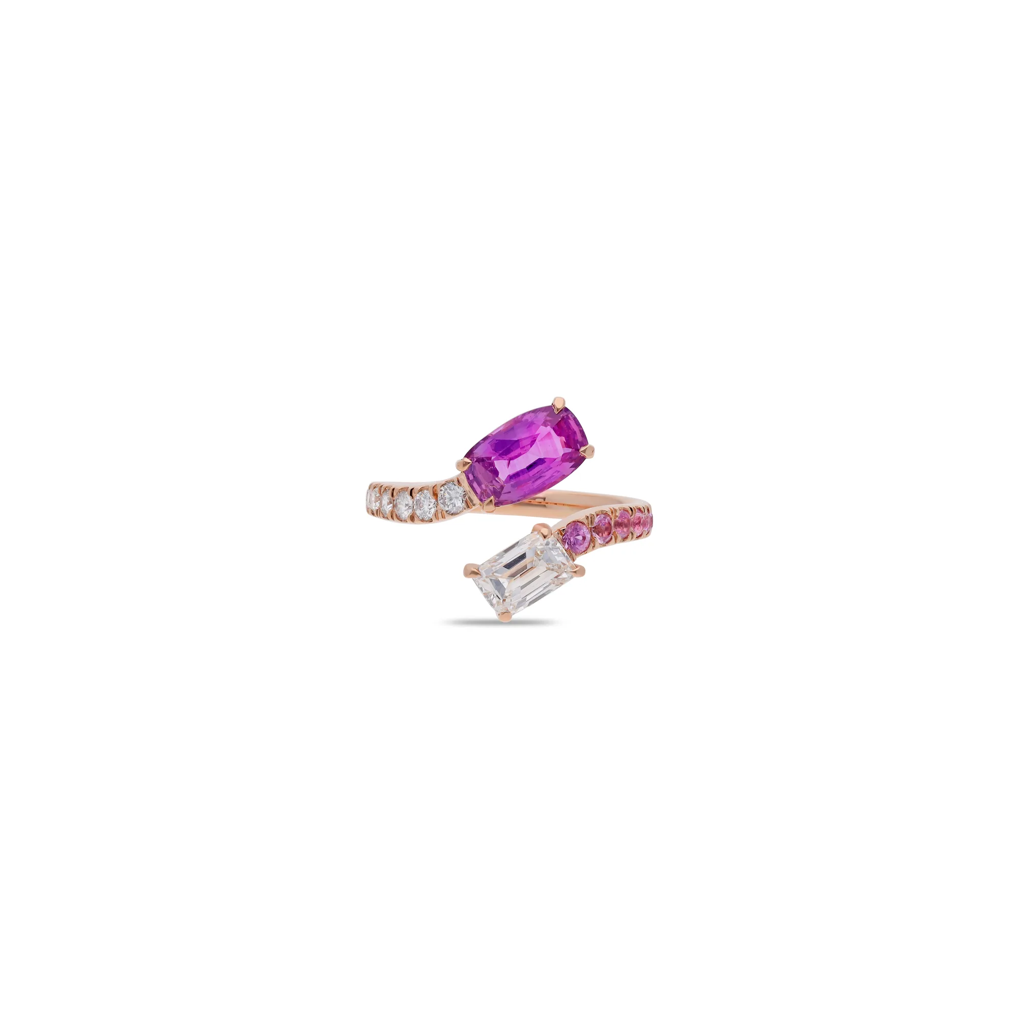 Anello in oro rosa 18K con zaffiro rosa e diamanti, riferimento HR-7473