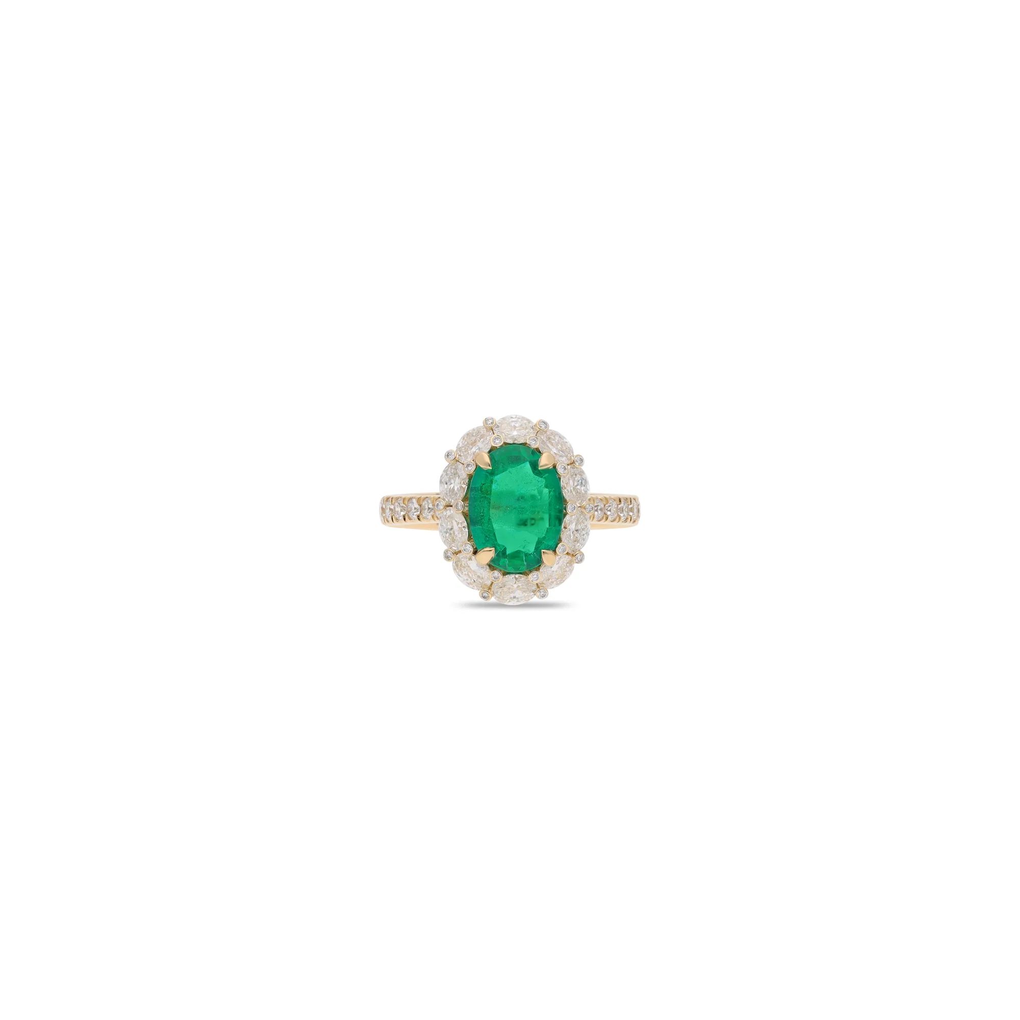 18K yellow gold ring set with emerald and diamonds, reference HR-7534