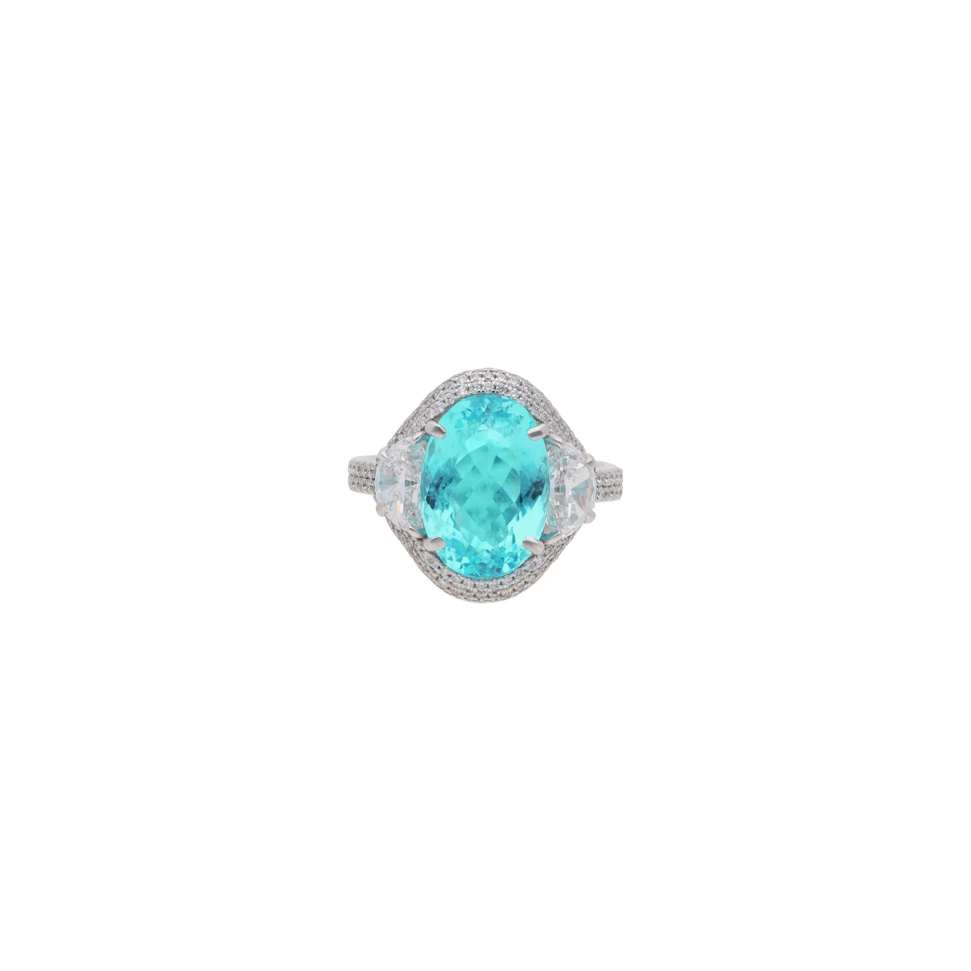 18K white gold ring set with paraíba and diamonds, reference HR-7582