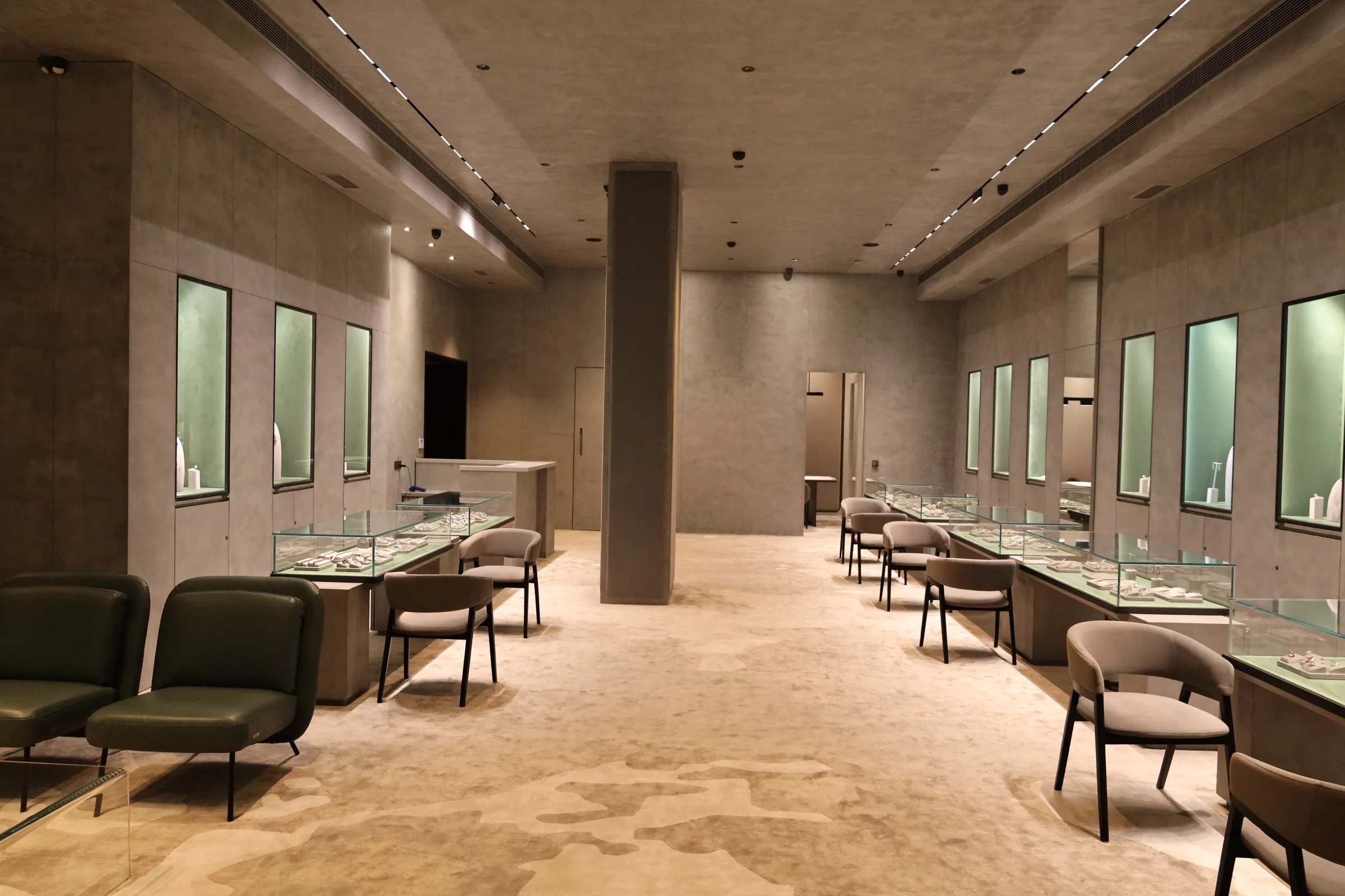 The full length of the Gem Plaza showroom floor, seen from the entrance